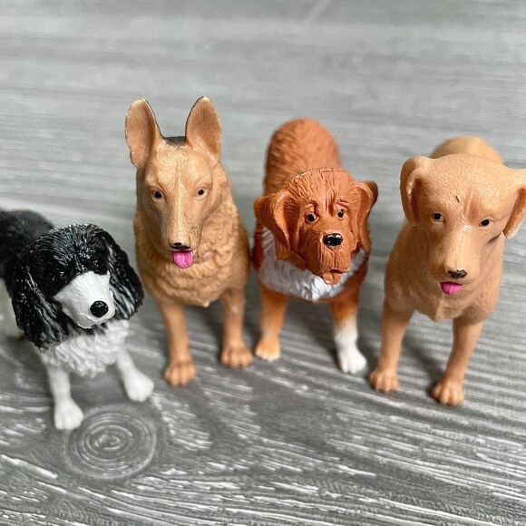 Vintage Dog Toy Figure German Shepherd Springer Spaniel Yellow Lab Saint Bernard - Picture 1 of 10